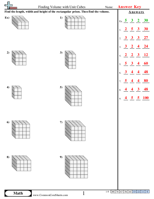  - Finding Volume with Unit Cubes worksheet